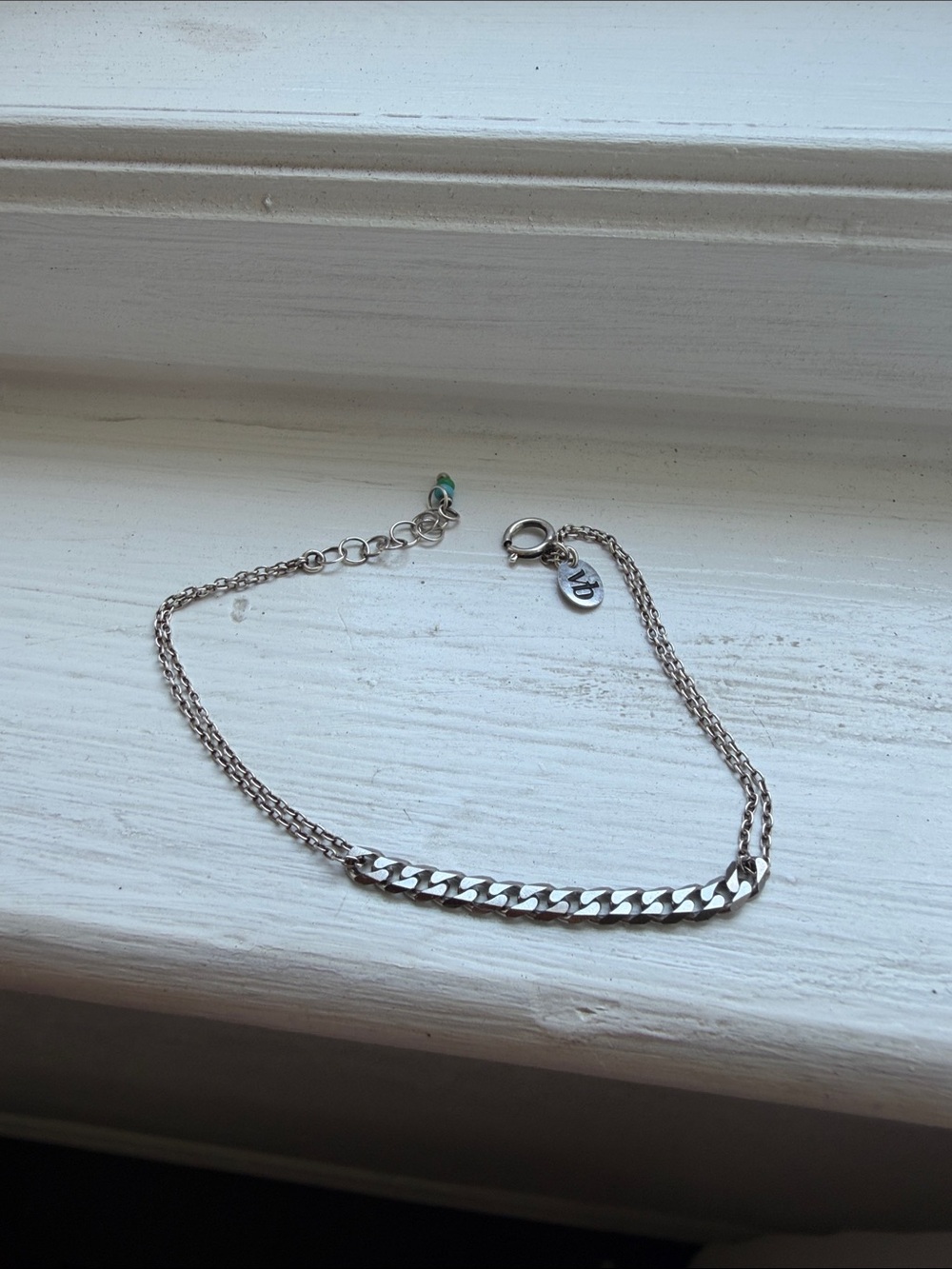 Sterling Silver Double Chain Bracelet with Curb Accent - Silver